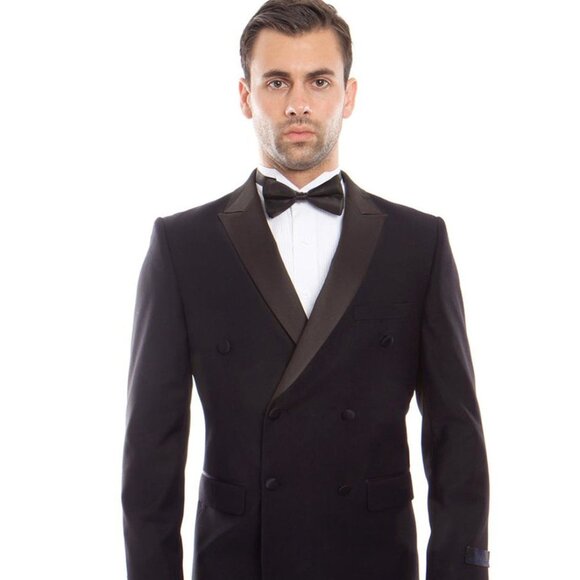 Mens Slim Fit Double Breasted Wool Tuxedo in Navy - Picture 1 of 2